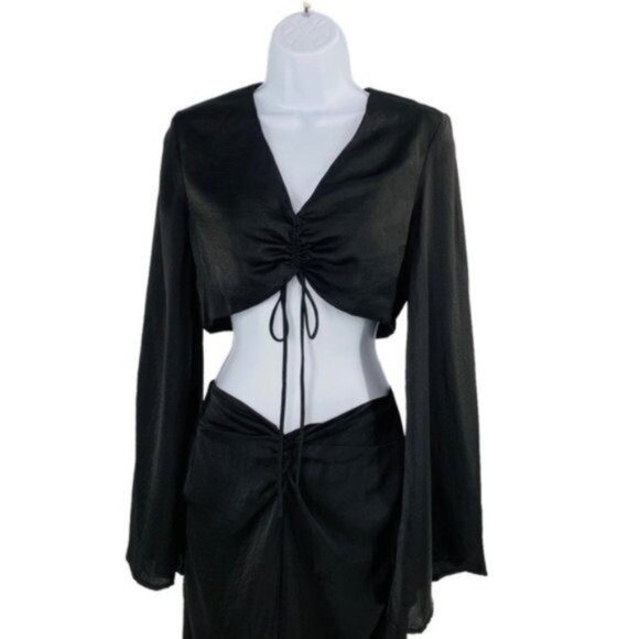 Petal & Pup NEW Sienna Satin Formal Black Midi Dress Matching Set Size L - Picture 4 of 11